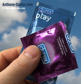 Condom and lube with clouds